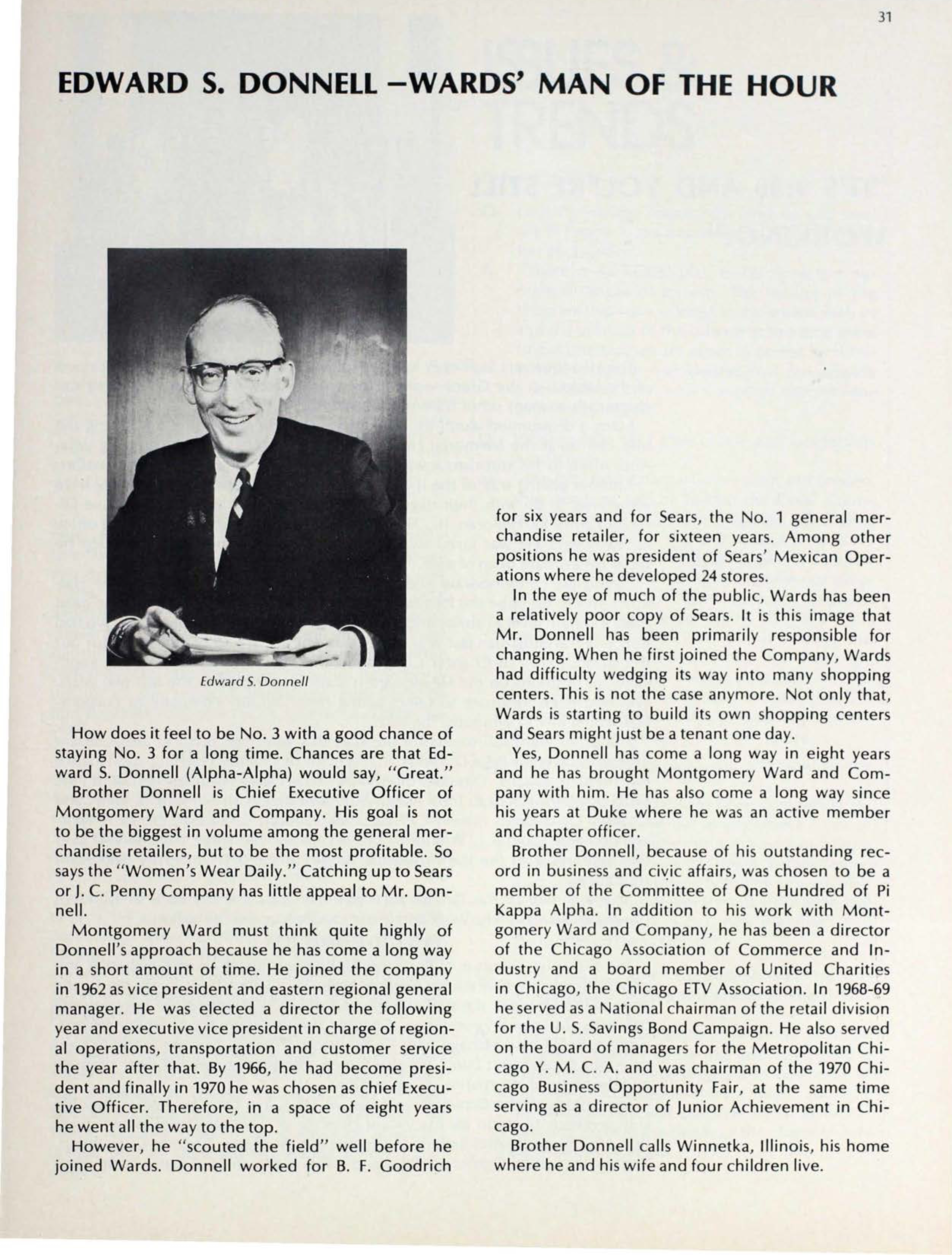 Edward S. Donnell Ward's Man Of The Hour